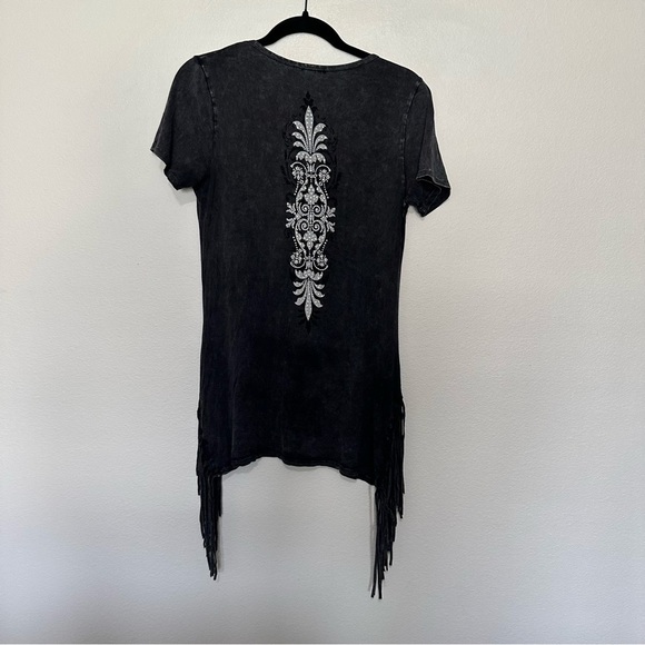 Vocal charcoal washed fringed hem embellished graphic short sleeve tee S small - Picture 4 of 4